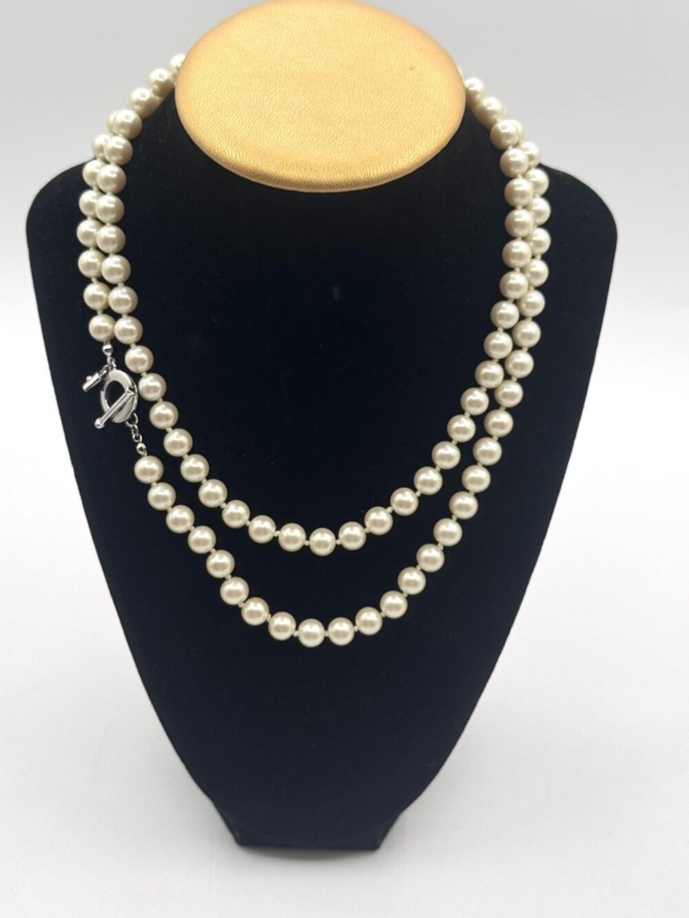 Hand Knotted Faux Pearl Necklace With Toggle Clasp